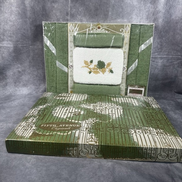 Vintage Cannon Fifth Avenue Original Towel Set New Green Gold Bath Hand Wash - Picture 1 of 11